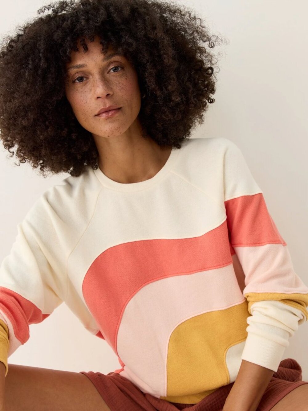 Marine Layer Cream Terry Pullover with Pink Trim - Women's M